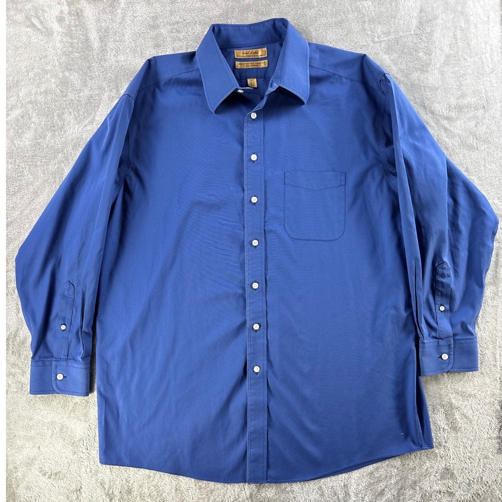 Roundtree & Yorke Gold Label Shirt Mens 16.5 33 Blue Preppy Minimalist Button Up